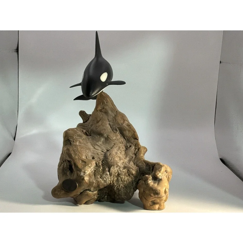 John Perry Diving Killer Whale Orca Burl Wood Base